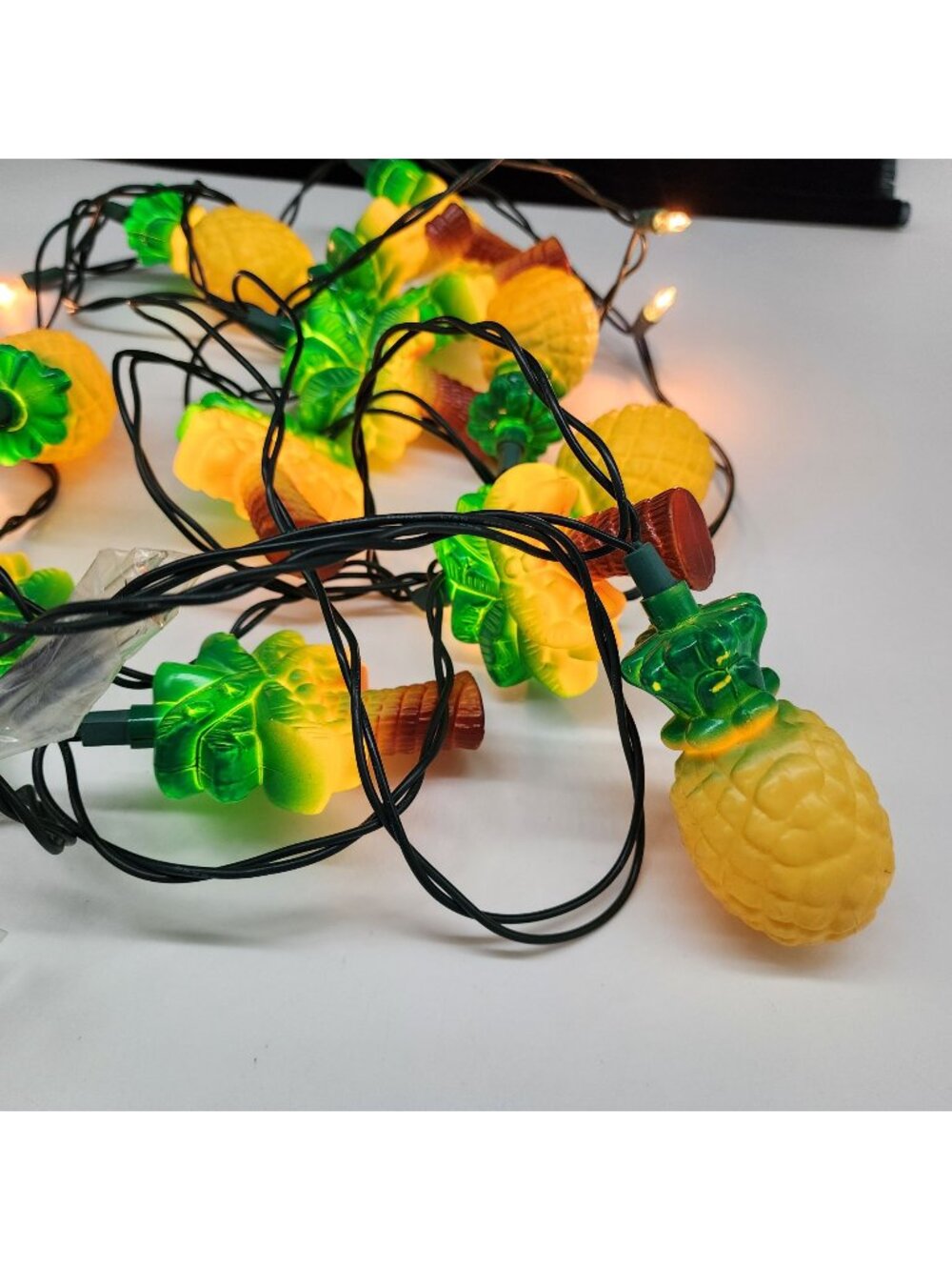 Pineapple Themed String Lights With 10 LED Bulbs Green & Yellow Plastic 2 Sets